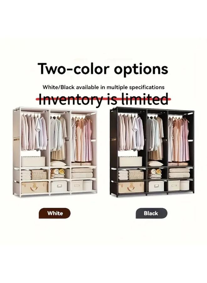 Black 3 Door Metal Wardrobe Large Capacity Storage For Clothes Shoes Bags Quilts - Image 1
